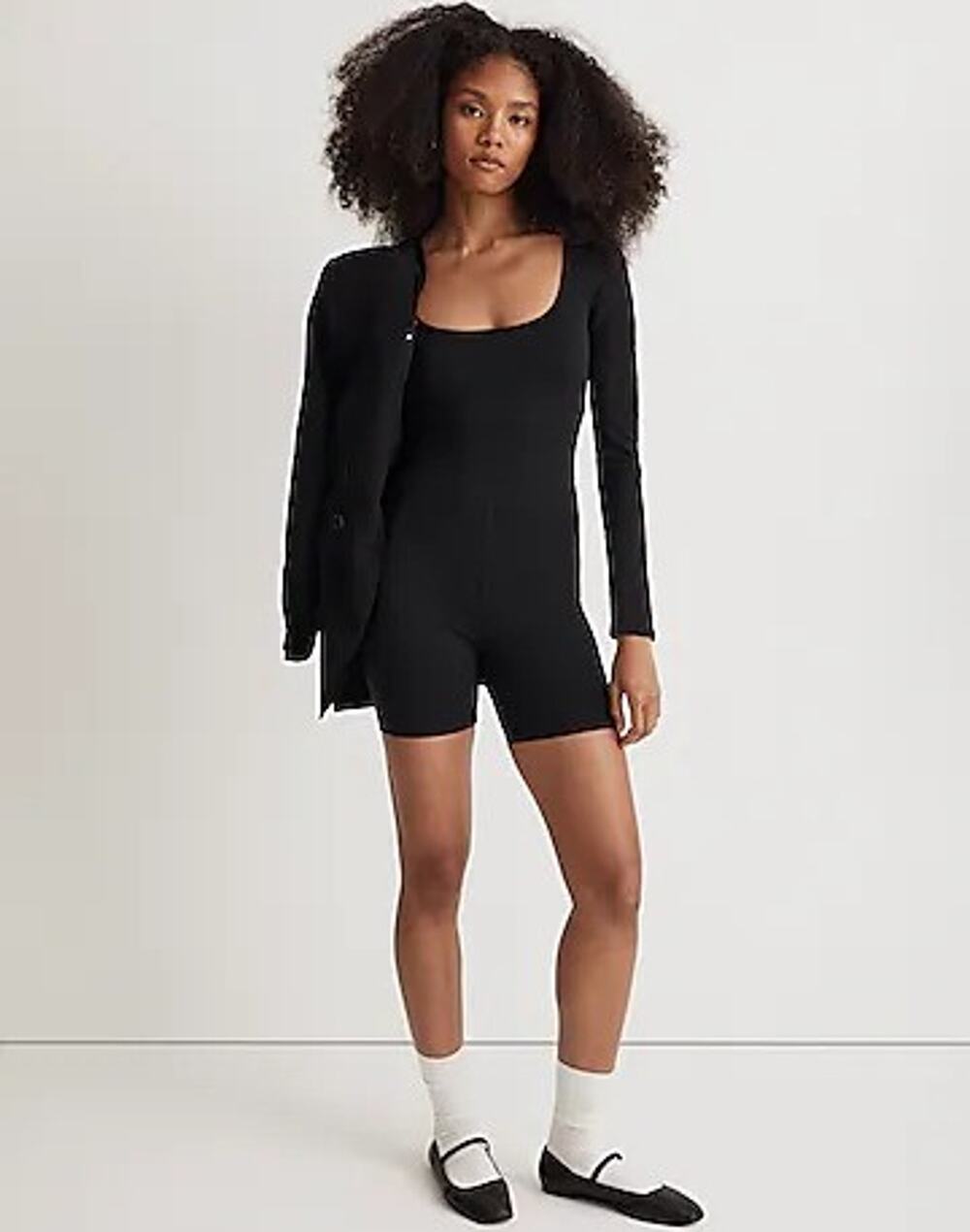 NWT Madewell Women's Jersey Long-Sleeve Biker Unitard Romper True Black Size L